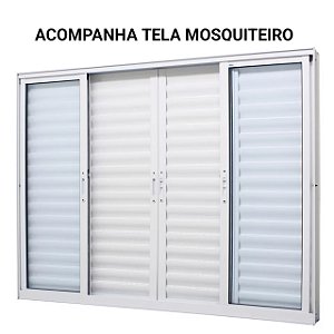 Janela veneziana alumínio branco 6 folhas sem grade vidro liso com tela mosquiteiro - jap caribe max