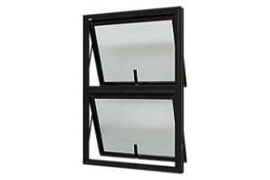 Janela maxim-ar alumínio preto duas seções verticais sem grade vidro mimi boreal - jap perfecta max