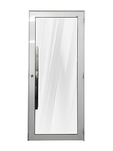 Porta alumínio branco vidro panorâmico liso incolor temperado 6mm com puxador e fechadura rolete - linha 30 topsul esquadrisul