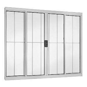 Pronta entrega - janela de correr alumínio branco 4 folhas com grade vidro liso incolor linha 20 ecosul