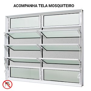 Janela basculante alumínio branco 2 seções vidro mini boreal com tela mosquiteiro - jap caribe max