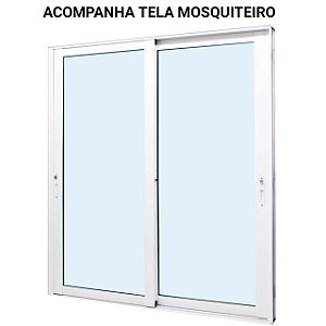 Porta de correr alumínio branco 2 folhas móveis vidro temperado 6mm com fechadura com tela mosquiteiro - jap perfecta max