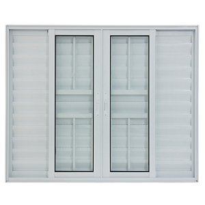 Janela veneziana alumínio branco 6 folhas com grade vidro liso incolor - linha 25
