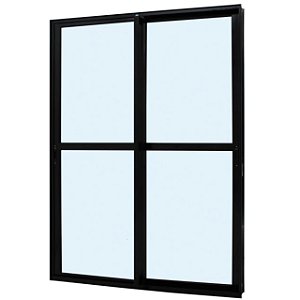 Porta de correr alumínio preto 2 folhas móveis vidro liso incolor com fecho concha - jap caribe max