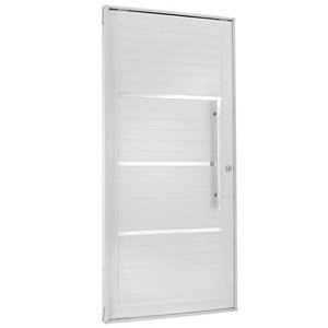 Porta pivotante alumínio branco com frisos puxador e fechadura rolete linha 30 topsul esquadrisul