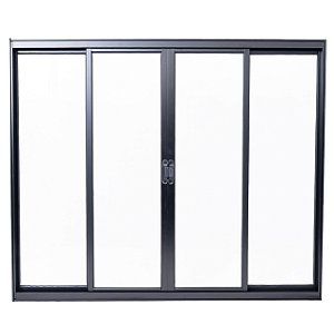 Janela de correr alumínio preto 4 folhas sem grade vidro liso incolor - linha 20