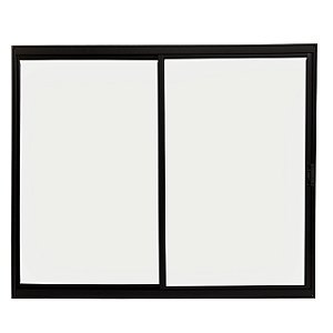 Janela de correr alumínio preto 2 folhas uma fixa sem grade vidro liso incolor - linha 20