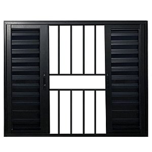 Janela veneziana alumínio preto 6 folhas com grade vidro liso incolor - linha premium lux esquadrias
