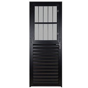 Porta alumínio preto social com postigo vidro mini boreal ecosul esquadrisul