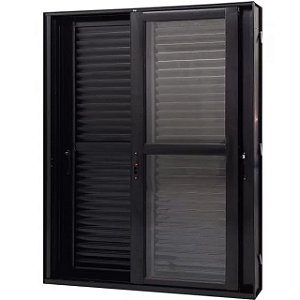 Porta balcão alumínio preto 3 folhas móveis vidro liso incolor com fechadura - linha 30 jap perfecta max