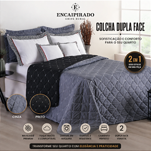 Kit Cobre Leito Dupla Face Casal Queen Bordado Renove Hipercal 400 Fios Cor:cinz