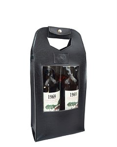 Porta-Vinhos Duplo em Couro Sintético Preto
