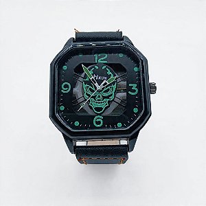 Relógio de Pulso Masculino Preto Fundo Caveira