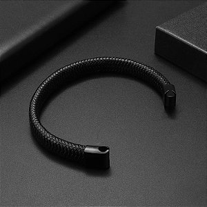 Pulseira clássica de couro preto para homens, joia de mão, presente, pulseira de