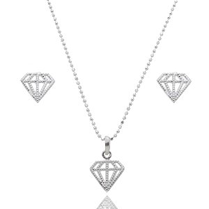 Conjunto Colar Pingente Par Brinco Feminino Prata Legitima