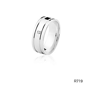 ALIANÇA R719 PRATA COM PEDRA
