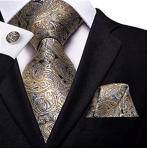 Kit Gravata Masculina em Seda Elegância com 3 itens para Festa Formatura Casamento Aniversário Igreja 0221