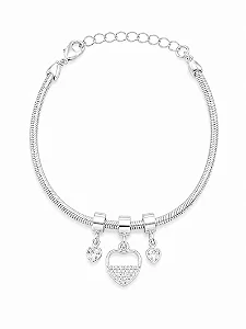 Pulseira Folheada a Prata 925 Malha Pingente Coração Cravejado