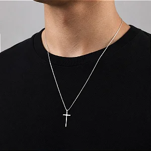 Corrente Cruz Masculina 60CM Folheada Prata 925