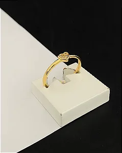 Anel Solitário detalhe Coração Zircônia Banhado Ouro