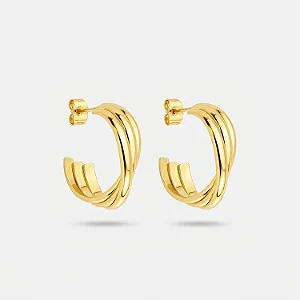 BRINCO ARGOLA TRÊS FIOS DIAMANTADA P BANHADO OURO