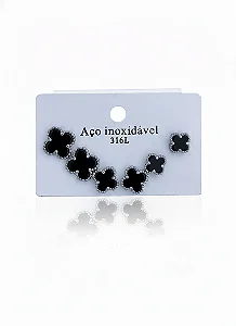 Conjunto Trio De Brincos Inspiração Trevo - Aço Inox 316L