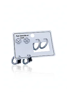 Conjunto Trio De Brincos 3 Modelos - Aço Inox 316L