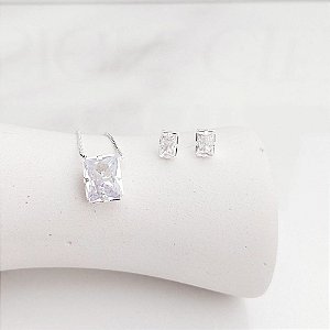 Conjunto Quadrado Cristal Banhada Prata