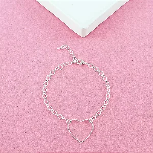 Pulseira Grande coração Banhada Prata