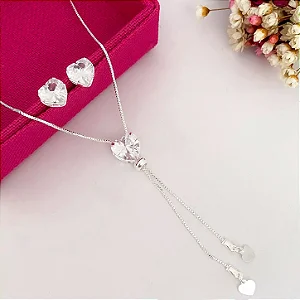 Conjunto gravatinha cristal Banhada Prata