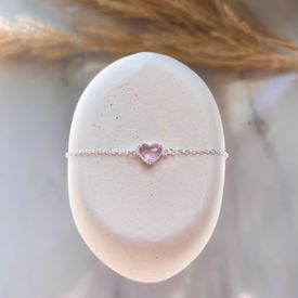Pulseira coração cristal Rose  Banhada Prata
