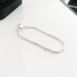 Pulseira De Berloque Fecho Coração Banhada Prata