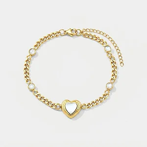 PULSEIRA DIAMANTADA CORAÇÃO MADREPÉROLA BANHADA OURO