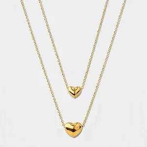 COLAR DUPLO CORAÇÃO BANHADO OURO
