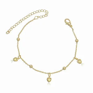 Pulseira Infantil com Pendente Coração Banhada Ouro 18K