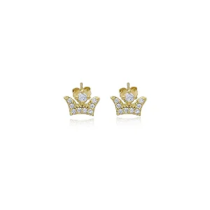 Brinco Coroa Cravejado Zircônias Banhada a Ouro 18k