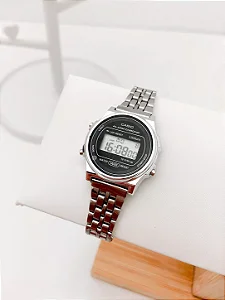Relógio Retrô Mini Redondo Insp. Casio - Prata com preto