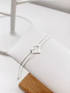 Pulseira Fio Duplo Coração liso Banhado Prata