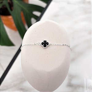 Pulseira Trevo Preto Banhada Prata
