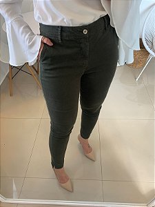 Calça Sarja Bolso Faca Anne Verde Militar