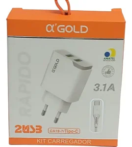 Carregador Tipo C 3.1A Agold - Ca19-7 (Cabo Separado)