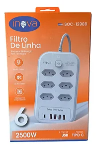 Extensao Filtro De Linha 6 Tomadas 4 Usb 01 Tipo C Soc-12989 - Inova