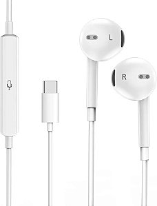 Fone De Ouvido Iphone (Tipo C) Compativel Ip 15 Com Microfone Orig Americano