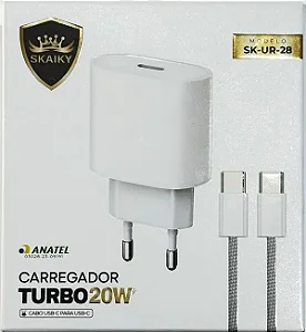 Kit Carregador Tipo C P/ Tipo C Turbo 20W 1M Ur-28 - Skaiky (Homologada Anatel)