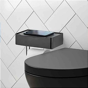 Suporte 3 em 1 Porta Papel Higiênico Lenço Umedecido Suporte Celular Dupla Face 3M Arthi Cor Preto