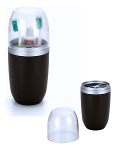 Porta Escovas E Creme Dental Preto Cromo Tampa Transparente Arthi