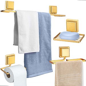 Kit Acessórios Banheiro 4 Peças Sem Furo 3m Dourado Arthi