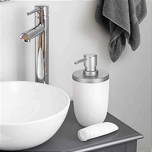 Dispenser Porta Sabonete Líquido Pia Banheiro Lavabo ~ Arthi Branco Com Cromado