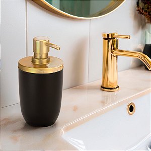Dispenser Porta Sabonete Líquido Pia Banheiro Lavabo ~ Arthi Preto Com Dourado
