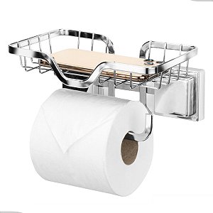 Porta Papel Higiênico Suporte Celular Parede Banheiro Lavabo Cromo Fosco Arthi